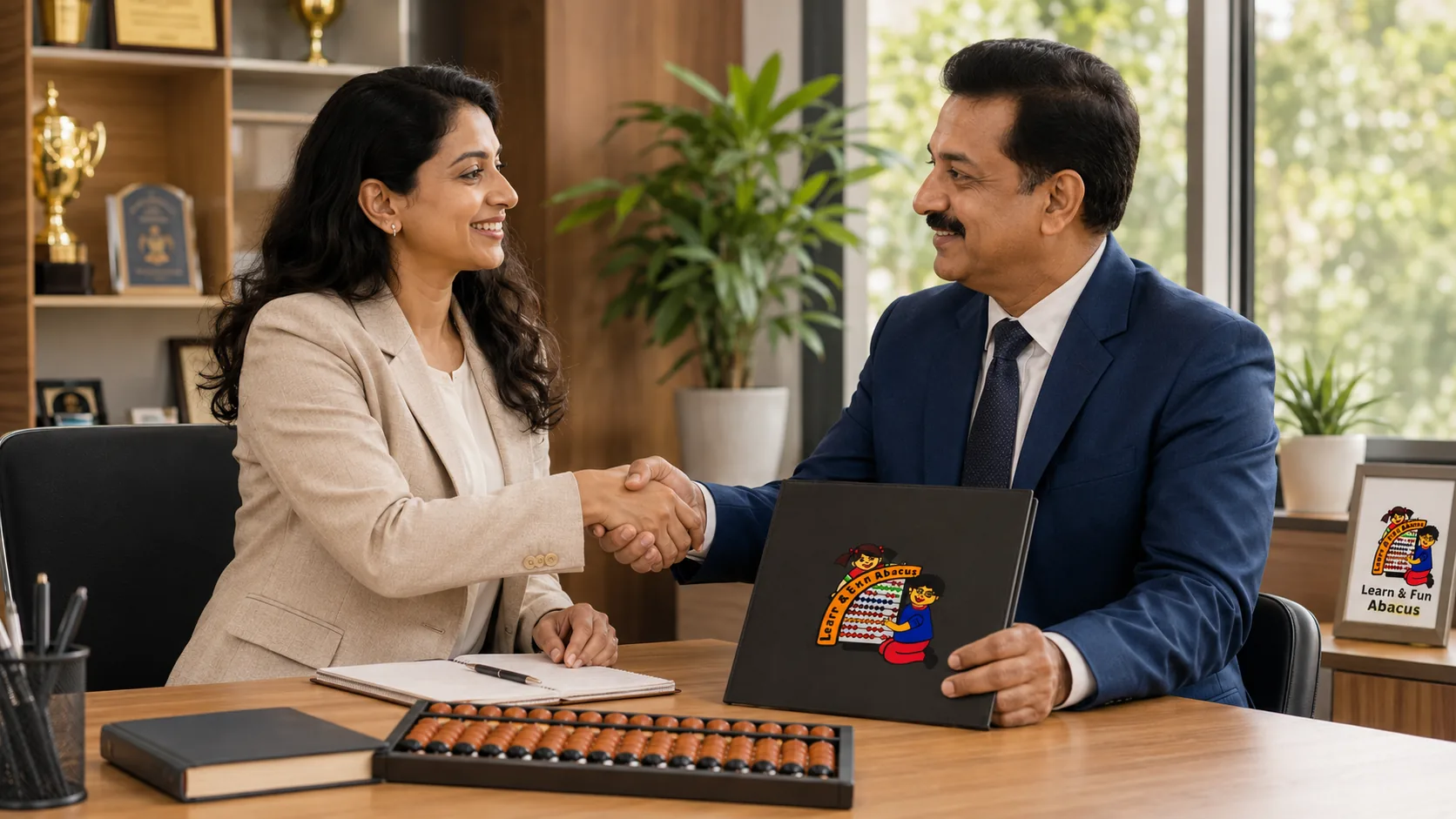 Learn N Fun Abacus school partnership handshake