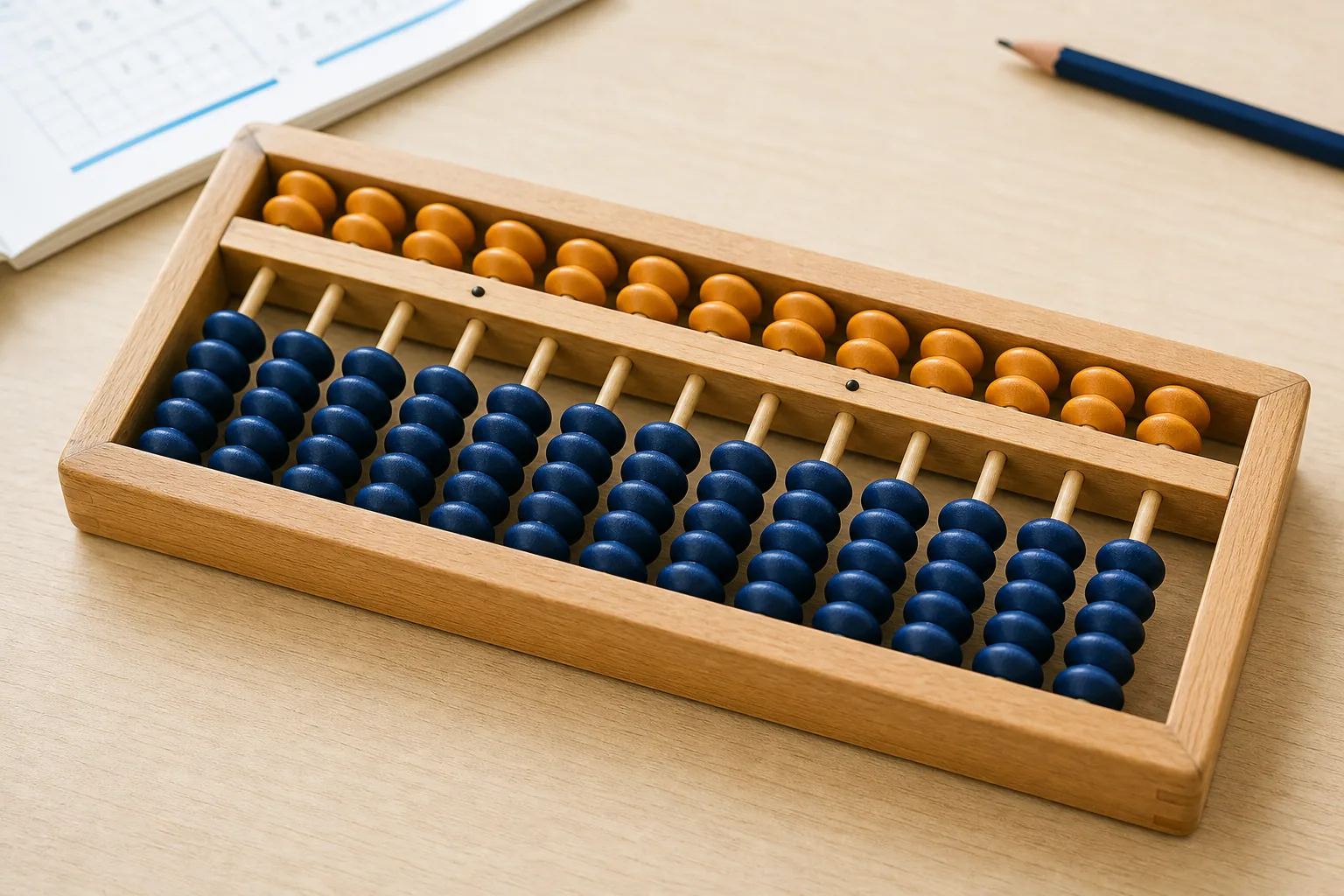Close-up of wooden soroban abacus beads